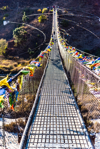 The Punakha Suspension Bridge at the Punakha Dzong in Bhutan.
