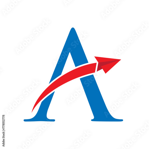 Letter A with papership plane symbol of aeronautics logo design icon template photo