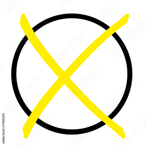 Demokratie und Wahlkreuz schwarz gelb    Hintergrund transparent PNG cut out