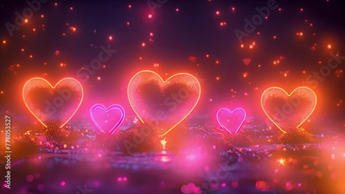 Neon heart, gradient led border, dark background, valentine's day concept