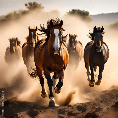 Horses Charging Through Dusty Terrain © Hasan