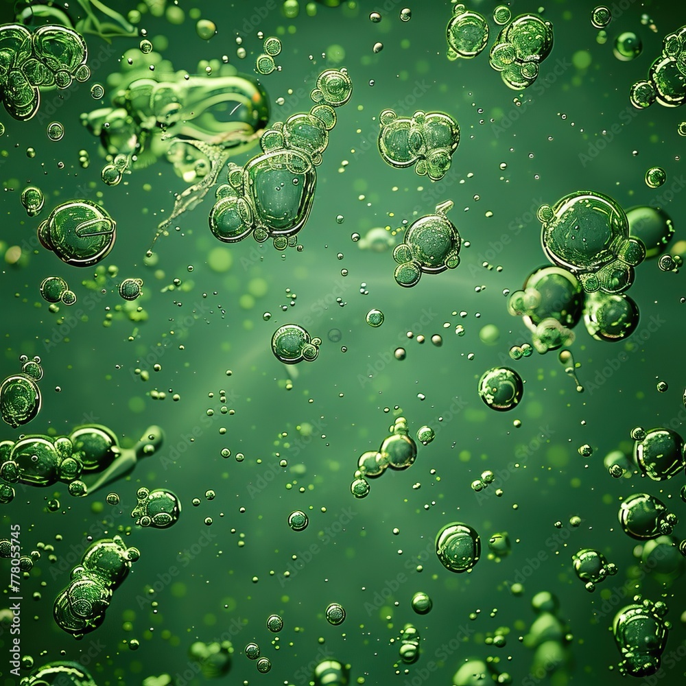 green soda, fine bubbles, radioactive glow