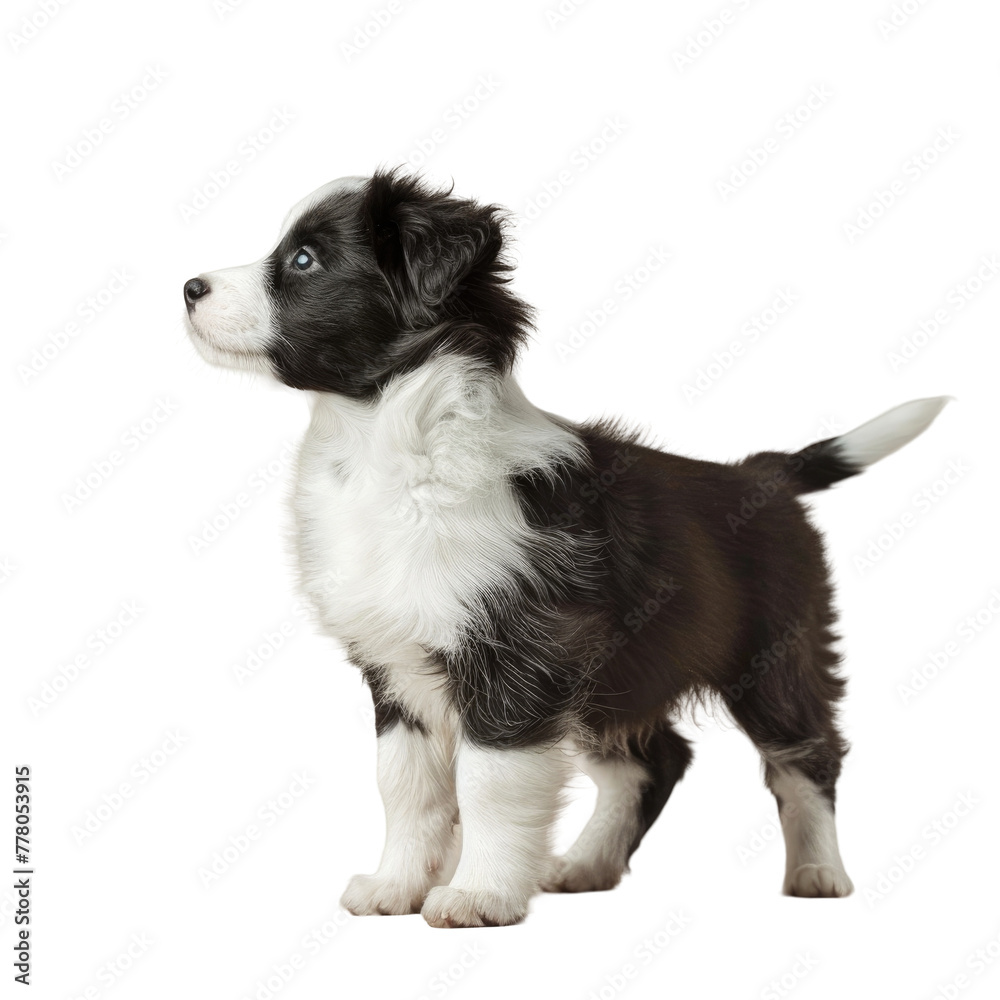 Fototapeta premium A black and white puppy standing in the transparent backgroundness