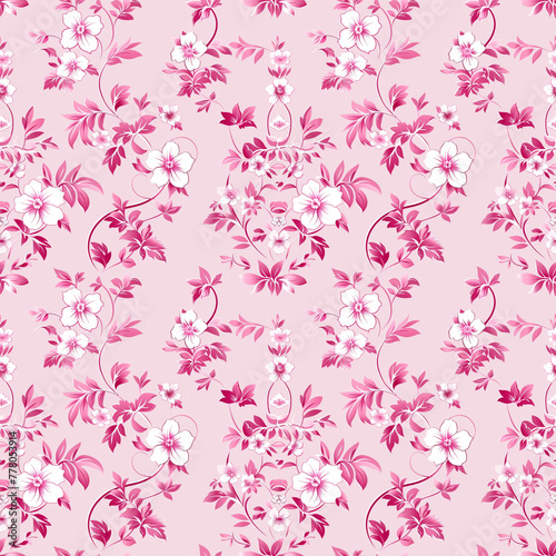 Floral pink color, Beautiful form natural, seamless pattern.