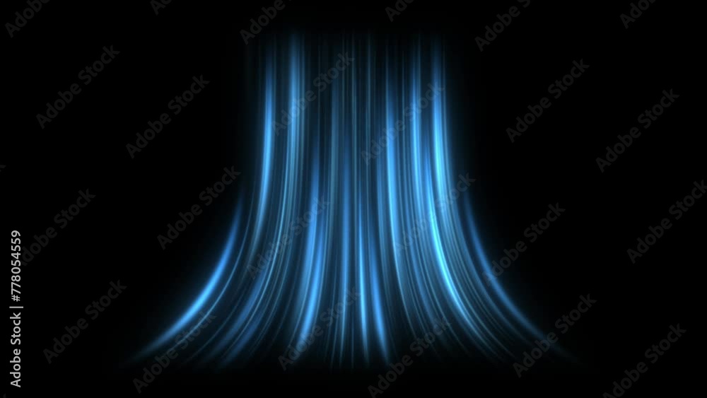 Cold air flow from conditioner effect. air light effect with blue rays. Freezing wind waves air blowing effect. Abstract directional optical fiber neon lines on black Background. Air cooling process