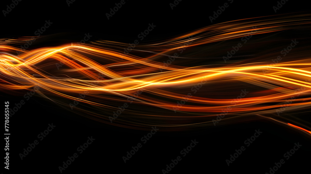 abstract light painting of long glowing orange wires against a black background abstract light painting of long glowing orange wires against a black background