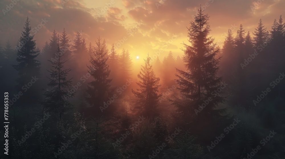 A forest with trees and a sun in the sky A forest with trees and a sun in the sky