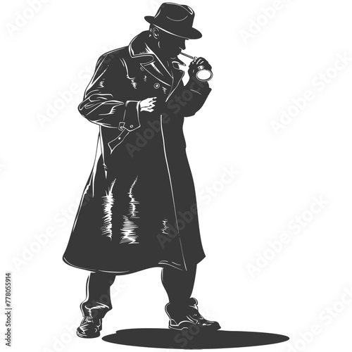 Silhouette detective in action full body black color only