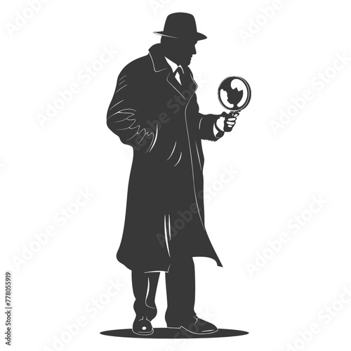 Silhouette detective in action full body black color only