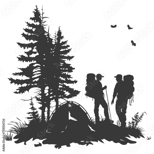 Silhouette camp activity in nature full body black color only #778056726