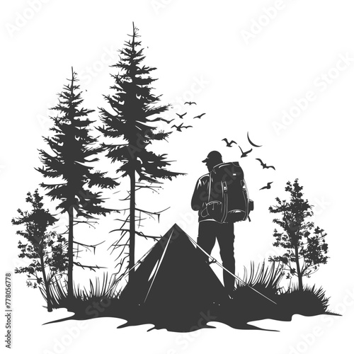 Silhouette camp activity in nature full body black color only #778056778