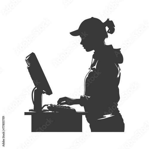 Silhouette Cashier in action full body black color only