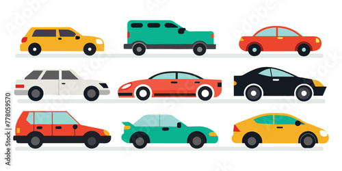 Automobile and car dealer colorful car set isolated flat vector pro collection illustration on white background.