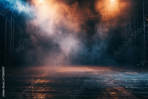 an empty stage bathed in atmospheric light, creating a mesmerizing bokeh effect, perfect for creative projects