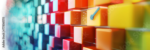 Polished cube boxes in multiple colors like a sign of growth and stability , Multicolored wall made up of wooden blocks with white background.