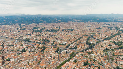 Florence, Italy. General view of the city in cloudy weather. Summer, Aerial View © nikitamaykov