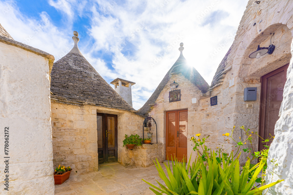 Famous Trulli Houses during a Sunny Day in Alberobello, Puglia, Italy