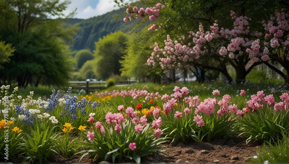 Beautiful flowers and scenery in the spring season AIGenerated