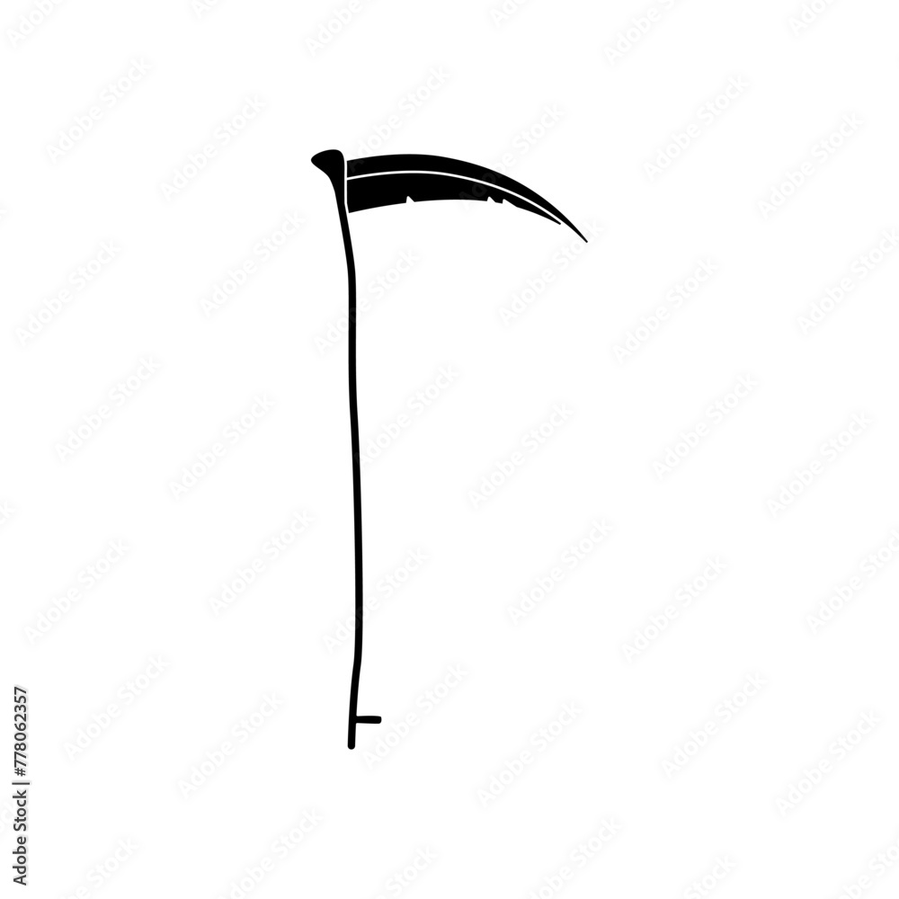 Scythe icon vector. Death illustration sign. Halloween symbol or logo. Scythe icon vector. Death illustration sign. Halloween symbol or logo.