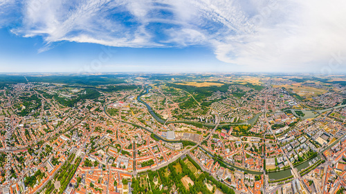 Nancy, France. Panorama of the city on a summer day. Sunny weather with clouds. Aerial view