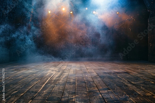 an empty stage bathed in atmospheric light, creating a mesmerizing bokeh effect, perfect for creative projects