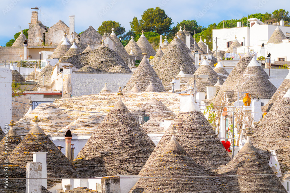 Famous Trulli Houses during a Sunny Day in Alberobello, Puglia, Italy