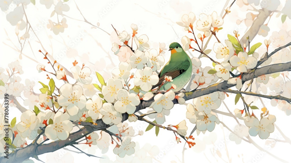 bright green swallow bird on jasmine tree branch in spring atmosphere bright green swallow bird on jasmine tree branch in spring atmosphere