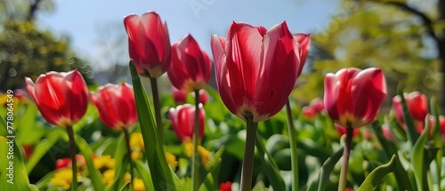 A few tulips under the blue sky, #778064549