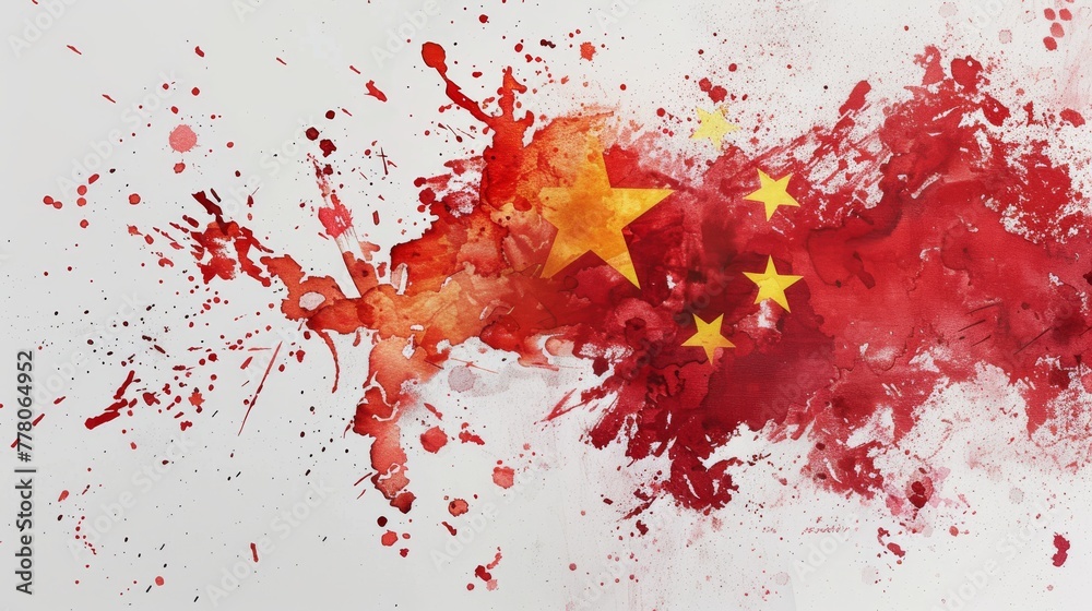 Abstract grunge watercolor flag of China. Template background for national holidays,  poster, banner, flyer. etc.