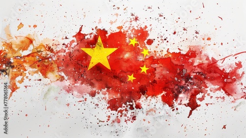 Abstract grunge watercolor flag of China. Template background for national holidays, poster, banner, flyer. etc.