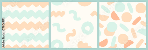 Abstract shapes seamless pattern set in a muted pastel color palette.