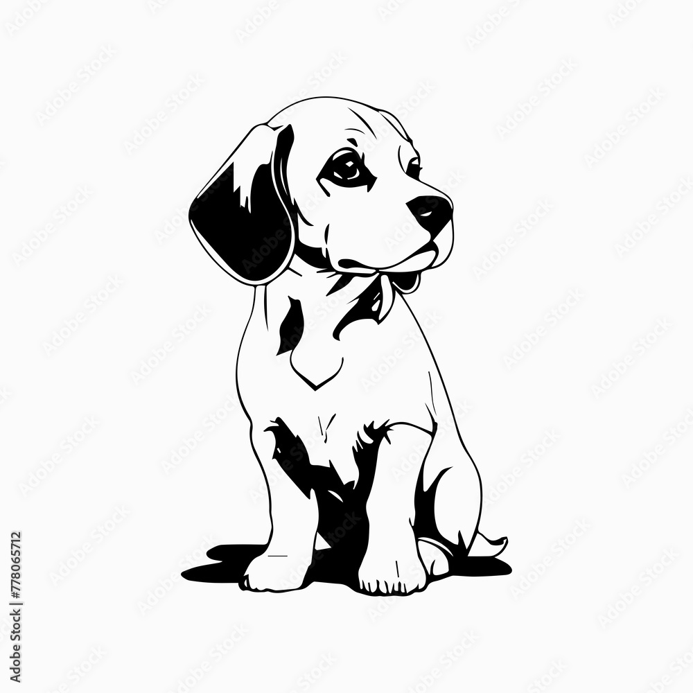 Beagle Dog breed vector image Isolated black silhouette on white background Cute line art illustration 
