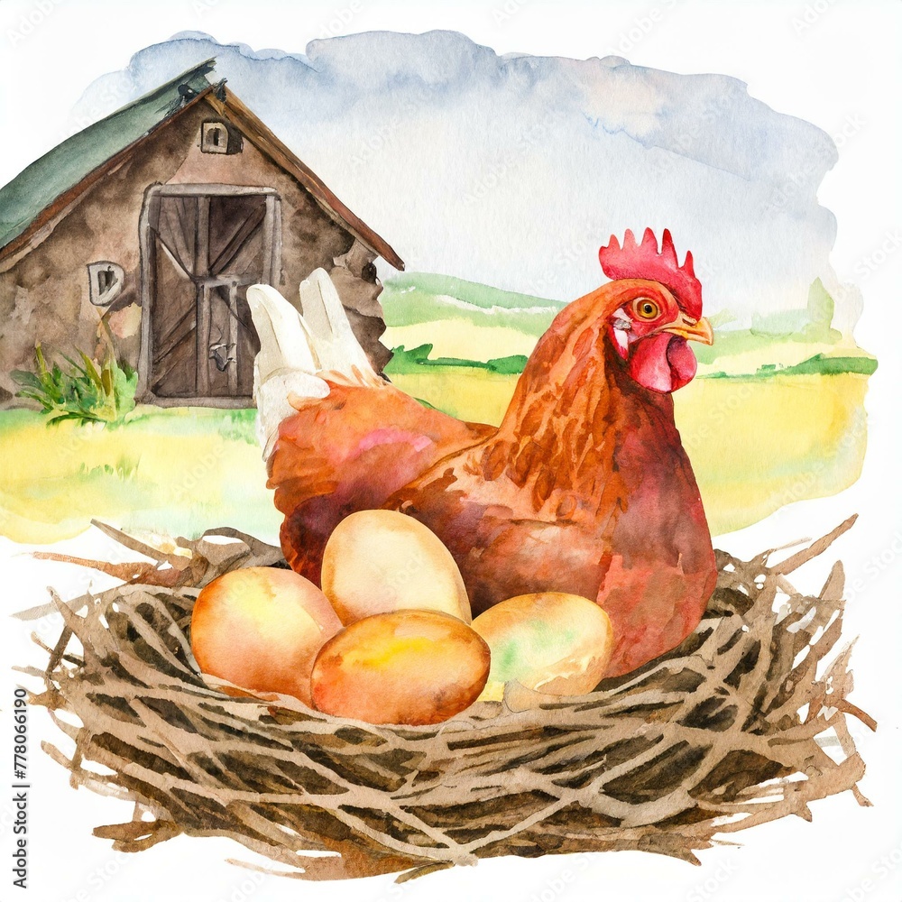 Namalowana kura na jajkach ilustracja - obrazy, fototapety, plakaty 