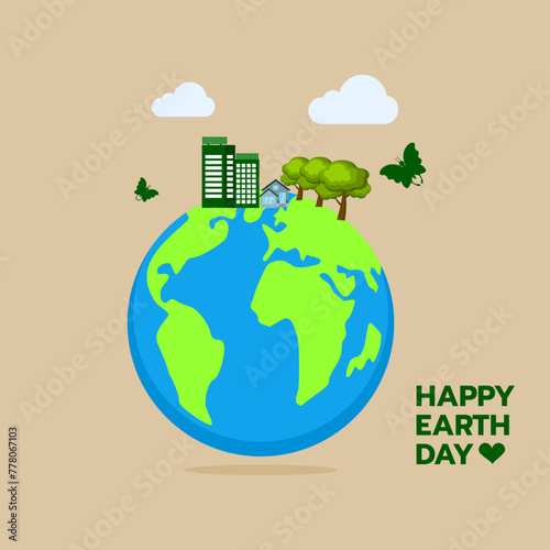 Happy earth day with eco earth. Living together with green environment concept. Illustration about save earth.