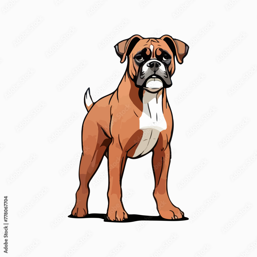Boxer Dog breed vector image Isolated black silhouette on white background Cute line art illustration 
