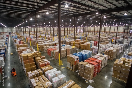 Huge distribution warehouse, logistic concept