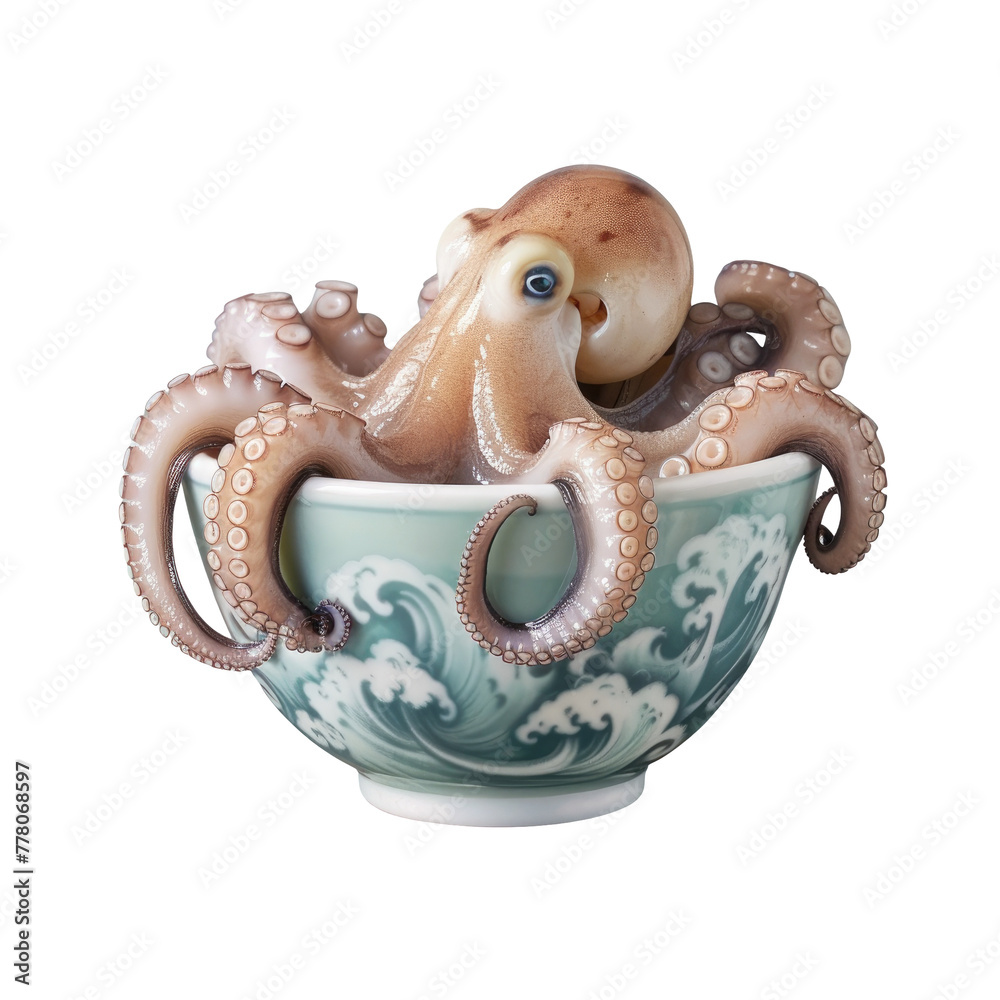 Obraz premium Octopus in a bowl with a Transparent Background