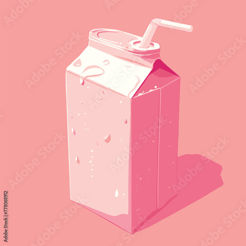 Minimalist pink milk carton, pastel tones.
