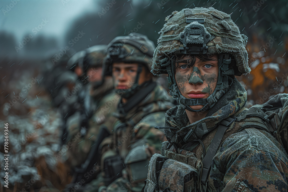 Soldiers Walking Through the Rain