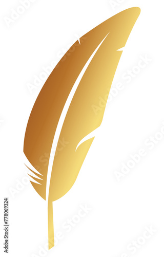 Golden feather brush on a white background Feathers for graphic elements