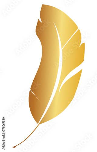 Golden feather brush on a white background Feathers for graphic elements