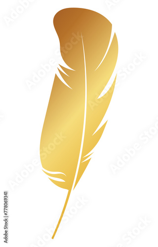 Golden feather brush on a white background Feathers for graphic elements