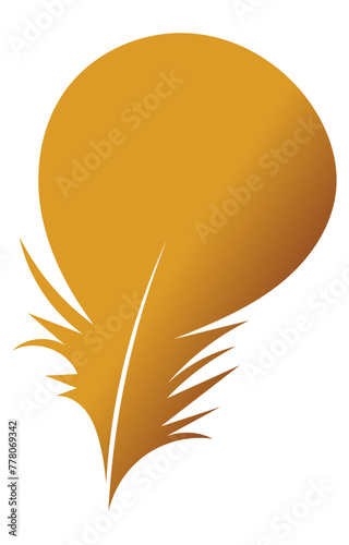 Golden feather brush on a white background Feathers for graphic elements