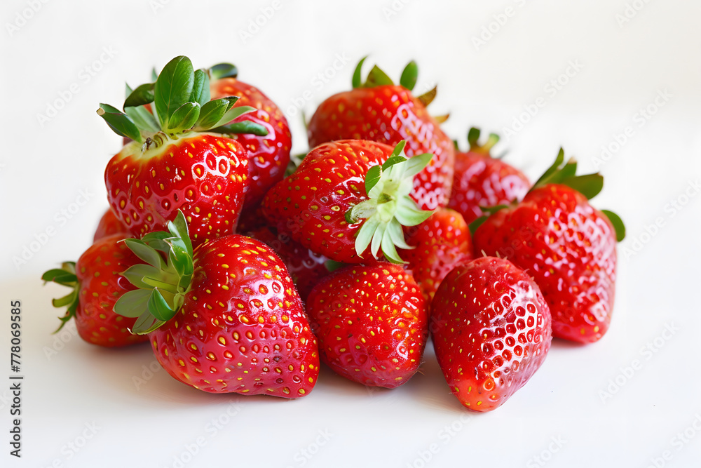 small pile of fresh strawberries on a white background small pile of fresh strawberries on a white background