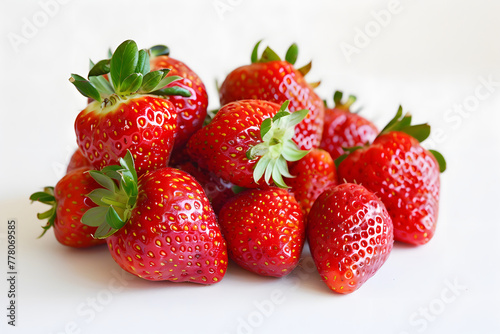 small pile of fresh strawberries on a white background