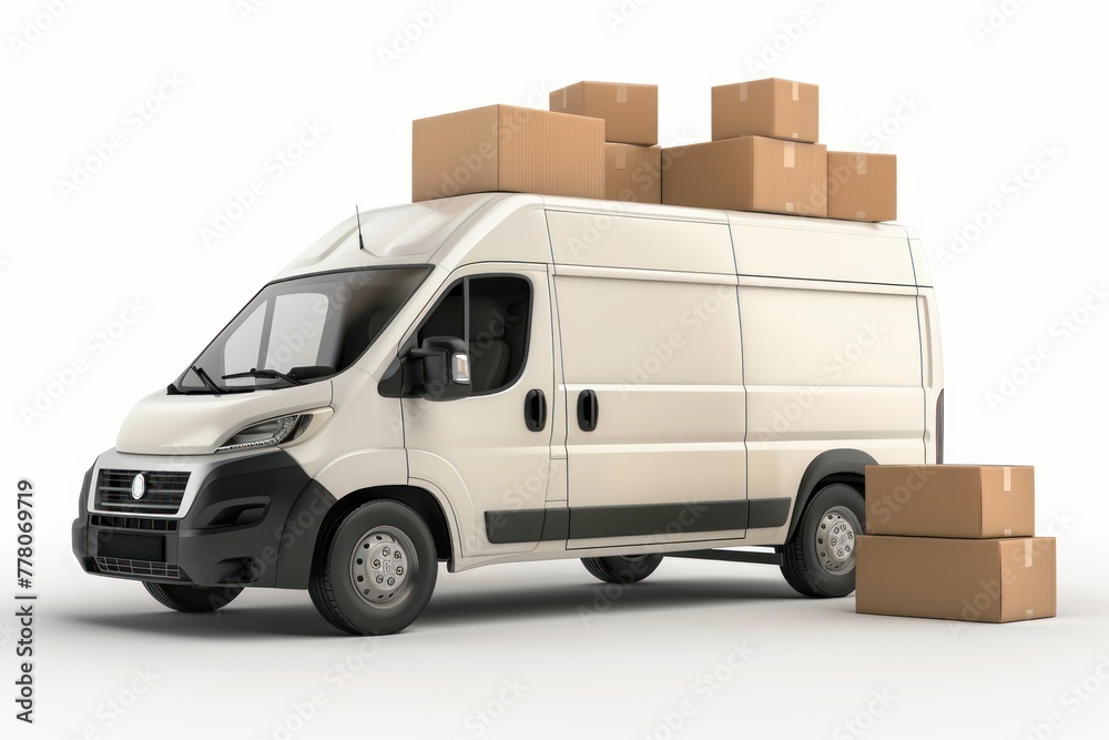 Delivery van with cartboard boxes Delivery van with cartboard boxes