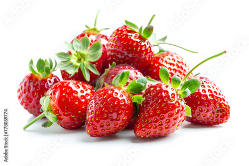 small pile of fresh strawberries on a white background