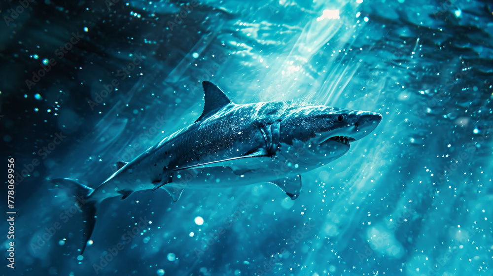 Fototapeta premium Giant shark created using the visual effect of anamorphic lens flare