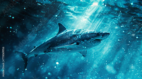 Giant shark created using the visual effect of anamorphic lens flare