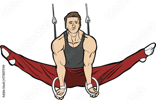 Gymnast Performing a Straddle Planche on Rings